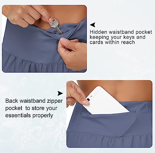 Image of THE GYM PEOPLE Women's High Waisted Running Shorts Quick Dry Workout Shorts | High Waist, Slim Fitted, Built-in Mesh Lined, Back Zipper Pockets, Lightweight, Breathable, Side Slit