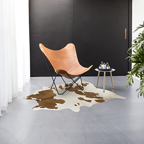 Balta Naturfarbenes Teppich gedrucktes Rindsleder BRAUN TIERHAUT 155 x 190 cm Leder Fellteppich Fell...