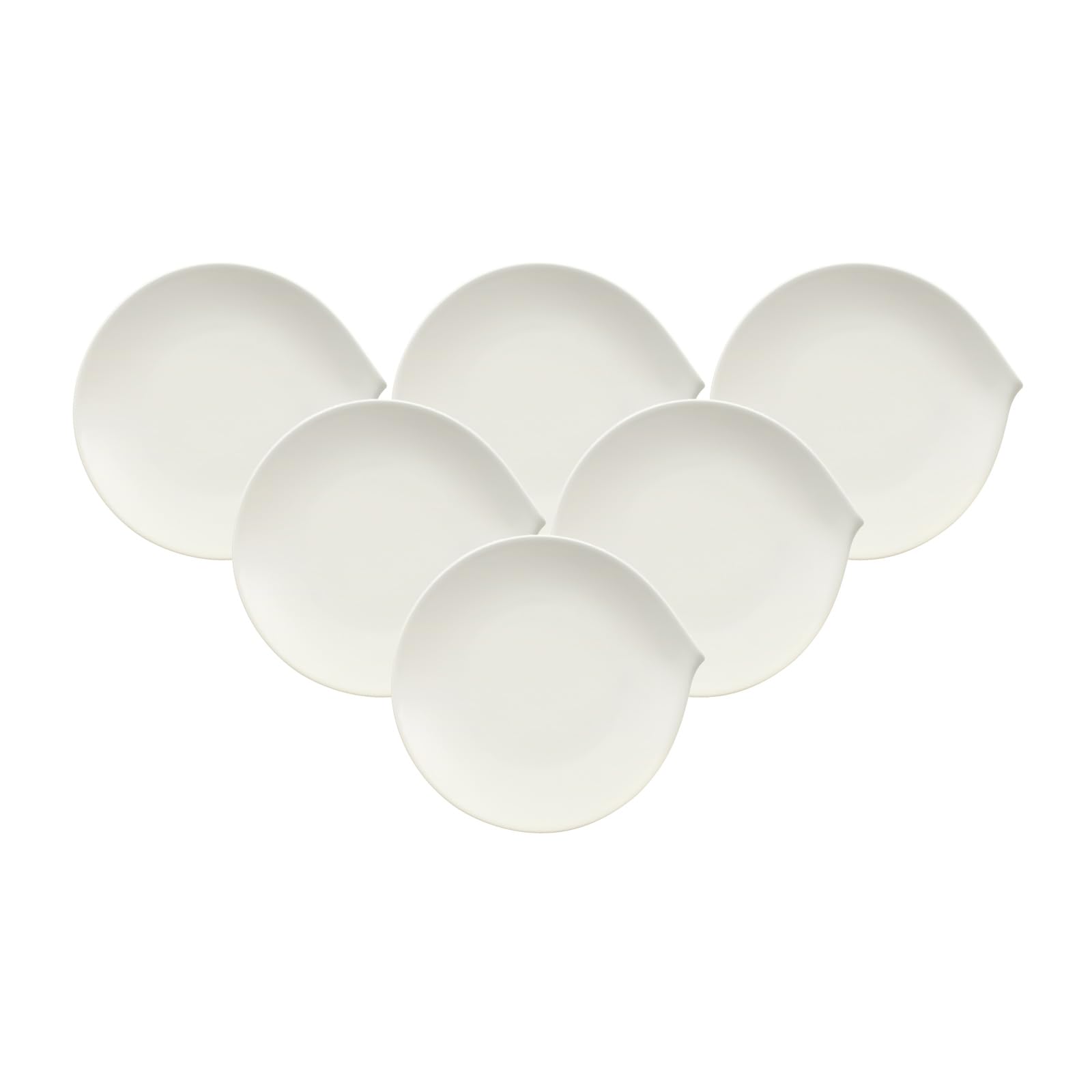 Villeroy & Boch Flow Frühstücksteller 6er Set, 23 x 22 cm, Dessertteller mit geschwungener Form, Premium Porzellan, Weiß