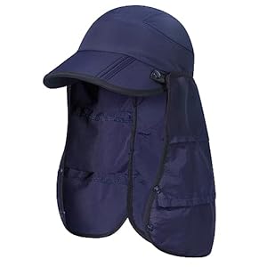GADIEMKENSD UPF 50+ Fishing Sun Cap with Removable Neck Flap Convertible Breathable and Wide Folding Brim for Outdoor Activities