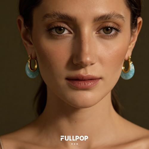Image of Fullpop Vintage Earrings for Women, Chunky 14K Gold Plated Resin Hoop Earrings Lightweight Hollow Drop Earrings Hypoallergenic Earrings for Women Vintage Anthropologie Jewelry Gifts for Women