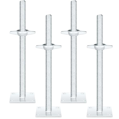 Image of Zonon 4 Pack 18 Inch Adjustable Leveling Jacks Scaffolding Hollow Screw Jacks with Base Plate for Baker Style Scaffolding Baker Scaffold