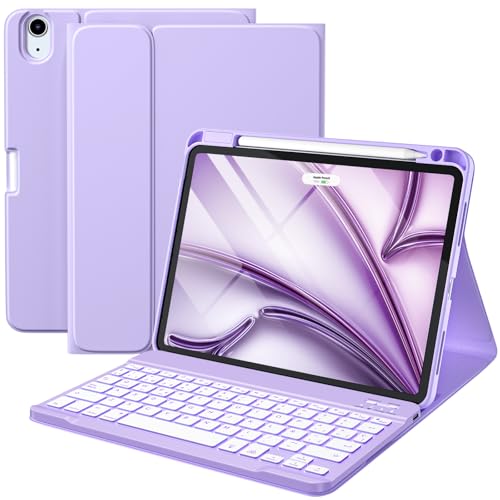 Vobafe Funda Teclado para iPad Air 11 Pulgadas M4 M3 M2 (2026/2025/2024), Teclado para iPad Air 5 4 Generación 2022/2020, QWERTY Español Ñ, Retroiluminación Magnético Bluetooth Keyboard, Lavanda