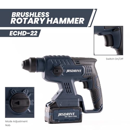 Image of Eastman Cordless Brushless Rotary Hammer 500W with Lithium Battery, 22mm chuck, 1400RPM No Load Speed, 4700BPM impact Energy Comfort Grip and Free Socket Drilling Machine (ECHD-22)