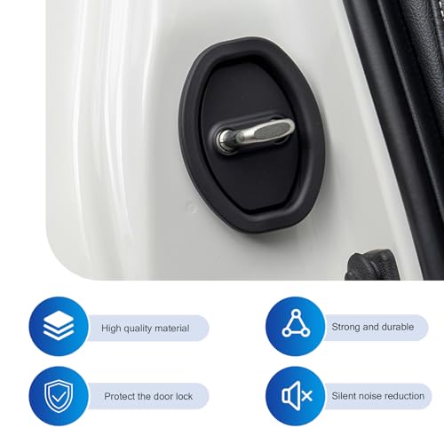 Titgoes 2 PCS Car Door Latch Lock Cover, Silent Shock Absorption Car Door Latch Guard, Silicone Auto Lock Cover Parts Protective Pads, Fit for Most Vehicles (Black)