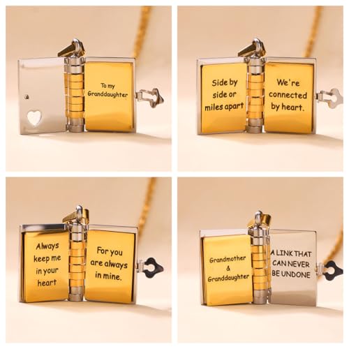 To My Granddaughter Book Necklace from Grandma Nana Grandpa, Graduation Birthday Gifts for Granddaughters, Heart Locket Pendant Necklace for Women3