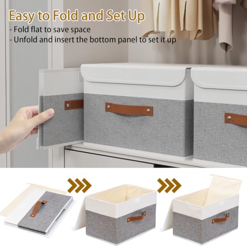 Image of Yawinhe Collapsible Storage Bins,White /Grey,13.0x9.0x7.9in,1-Pack