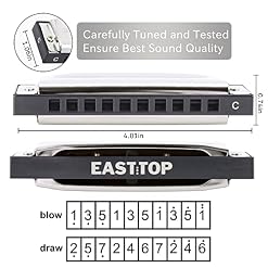 East Top Harmonica, 10 Holes Instrument de musique professionnel blues harmonica Diatonique cle de C (T009-1) - Les Beatles, Paul McCartney, John Lennon, RIngo Starr, George Harrison East Top Harmonica, 10 Holes Instrument de musique professionnel blues harmonica Diatonique cle de C (T009-1) – Image 4