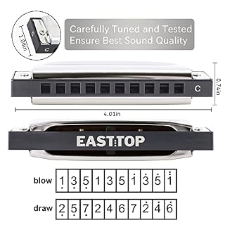 East Top Harmonica, 10 Holes Instrument de musique professionnel blues harmonica Diatonique cle de C (T009-1) - Les Beatles, Paul McCartney, John Lennon, RIngo Starr, George Harrison East Top Harmonica, 10 Holes Instrument de musique professionnel blues harmonica Diatonique cle de C (T009-1) – Image 4