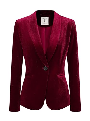 Allegra K Women's Halloween Christmas Office Coat Solid Shawl Collar 1 Button Velvet Blazer Medium Wine Red