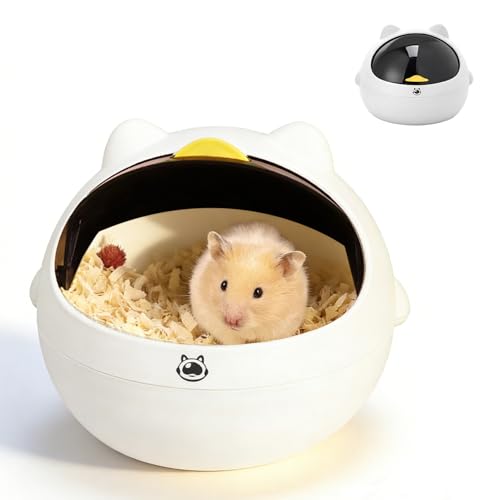 2-in-1 Hamster Hideout & Sand Bath - Enclosed Capsule with Lid, Cozy Sleeping Hut and Private Bathroom for Dwarf Syrian Hamster