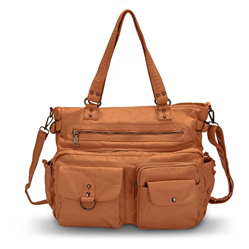 BAIGIO Sac à Main pour Femme - Sac à bandoulière - Grand Sac pour Femme - en Cuir synthétique lavé - avec de Nombreux Compartiments Brun-L Cover