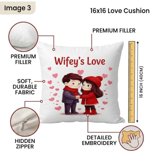Image of Romantic Gift for Wife & Husband - 16x16 Inch Love Cushion for Anniversary, Birthday & Valentine's Day, Premium Filler - Wifey Love