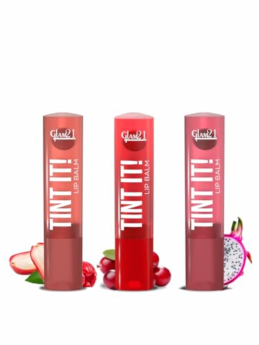 Image of Glam21 Tint it! Lip Balm| Everyday Hydration & Moisturized Lips with Vit-E, Shea Butter, Avocado Oil, SPF15 |Care For Dry & Chapped Lips|Rose Apple,Cranberry & Dragon Fruit|Combo Pack Of 3|3.5gm Each
