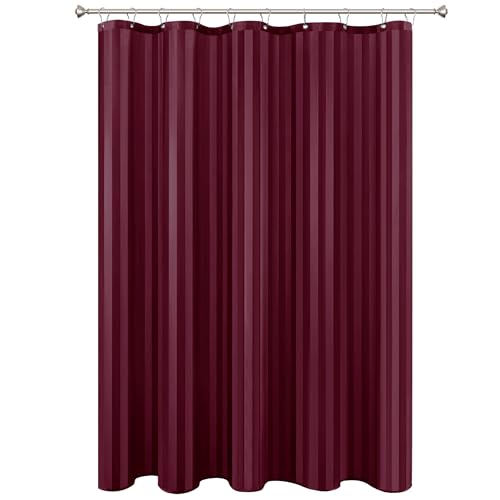 Biscaynebay Fabric Shower Curtain or Liner 72 by 72 Burgundy Water Repellent Damask Stripes Bathroom Curtains Machine Washable