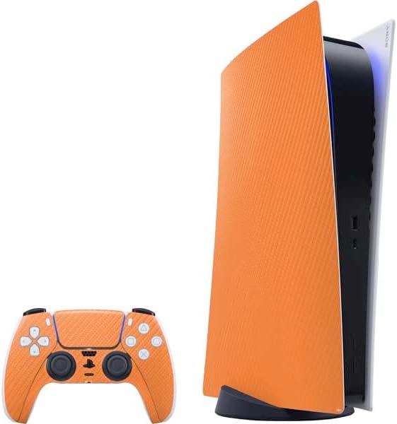 Skinit Decal Gaming Skin Compatible with PS5 Digital Edition Bundle - Orange Carbon Fiber Specialty Texture Material Design