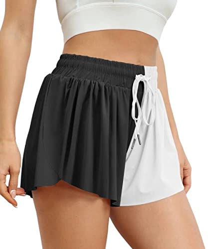 Women’s Active Preppy Stuff Spandex Summer Clothes Comfy Workout Shorts For Teen Girls High Waisted Yoga Gym Skirt Black-White #TOP7
