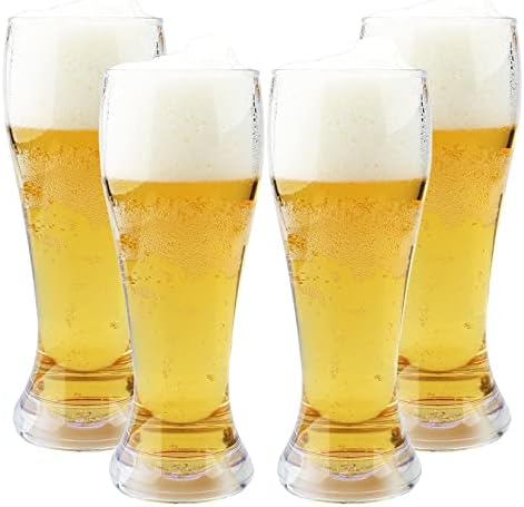 Plastic Pilsner Glasses, 16 oz Plastic Beer Glasses, Pilsner Beer Glasses, Unbreakable, Dishwasher-Safe, BPA Free(Set of 4)
