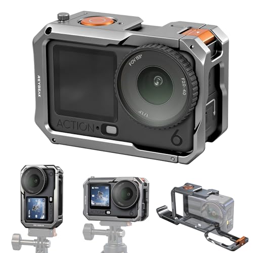 REYGEAK Cage en métal ultra légère pour DJI Osmo Action 6, cadre de protection en aluminium avec vis 1/4', chaussure froide, support adaptateur à dégagement rapide avec double griffes pour Osmo Action