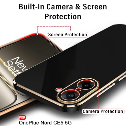 Image of TheGiftKart Luxurious Golden-Plated Back Cover Case for OnePlus Nord CE 5 5G | Raised Lips for Camera & Screen Protection | Shockproof Design | Stylish Cover for OnePlus Nord CE5 (TPU, Black)
