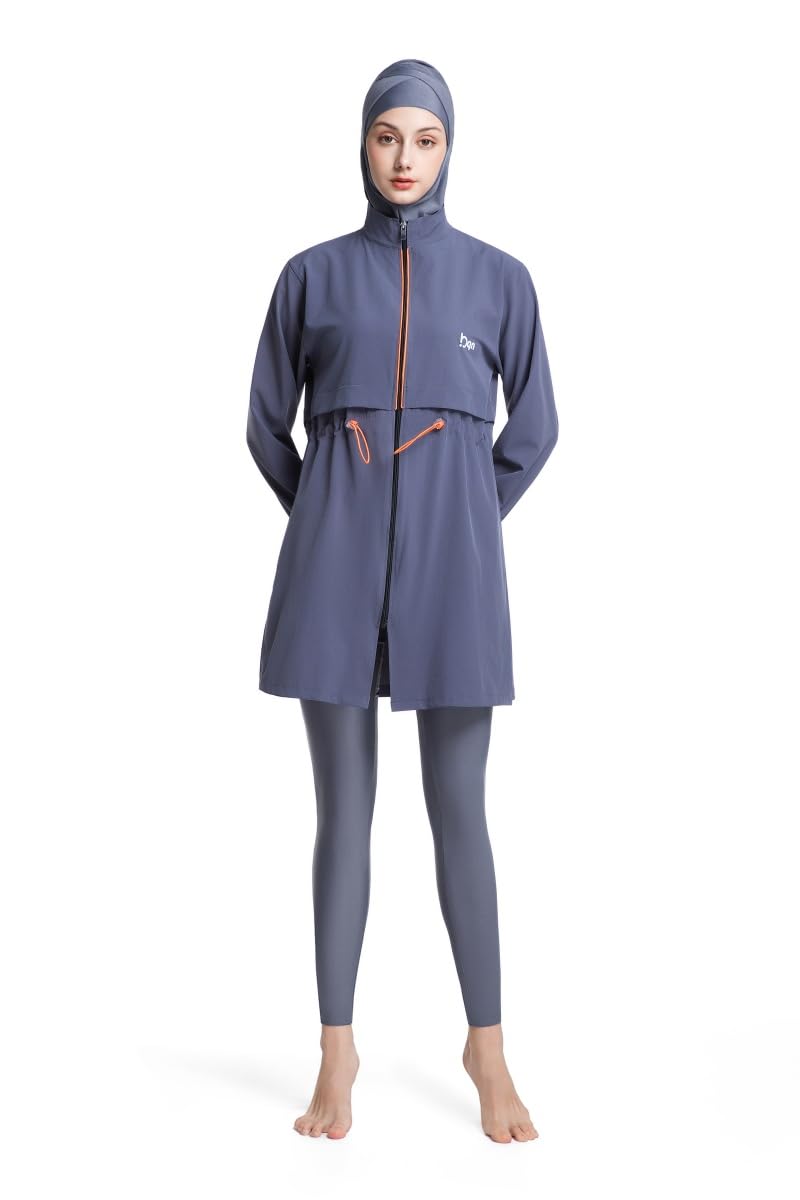 Costume intero coprente donna con cappuccio, maniche lunghe e pantaloni, morbido e ampio,immersione