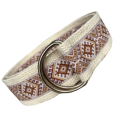 Tan Cream or Turquoise Brown Fabric Belt, Cotton Webbing Belt for Pants or Dress, Jacquard Ribbon Handmade Belts for Women, D-Ring Canvas Belt, Vegan Webbing Belt, Gift İdeas, Gift For Her4