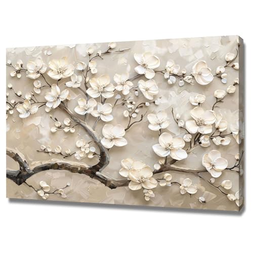 Tableau fleur de prunier blanc WODJEM œuvre encadrée de qualité supérieure 70x100cm