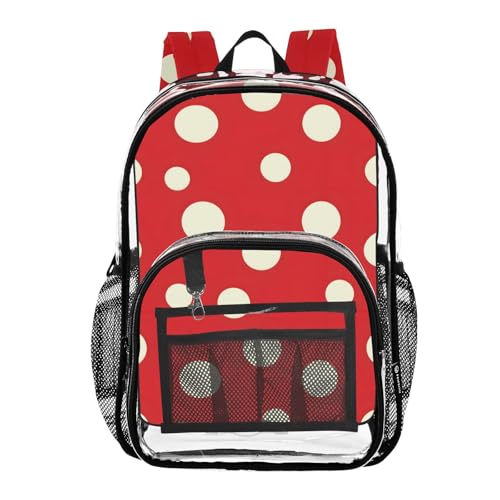 Red Polka Dots Clear Backpack for School Heavy Duty PVC Transparent Bookbag See Through Backpacks for Girls Boys School Stadium Events College