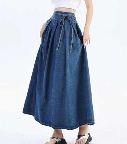 Womens High Elastic Waist Long Denim Skirt with Lace-Up Jeans Skirts Comfortable Daily Wear2