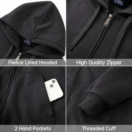 Image of LeeHanTon Sherpa Lined Hoodies for Men Heavyweight Full Zip Up Sweatshirt Thick Fleece Winter Warm Work Jackets Plus Size
