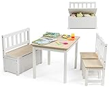 Costzon Kids Table and Chair Set, Wood Activity Table with Toy Storage Bench & 2 Chairs for Children Reading, Arts, Crafts, Snack Time, Homework, Playroom, Toddler Table and Chair Set (Natural)