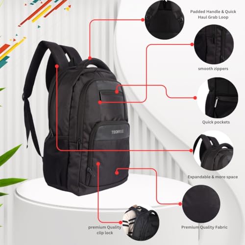 Image of TECHYBEE 45 L Expandable Travel Backpack - Flight Approved Carry On Weekender Bag with 16-Inch Laptop Compartment - Anti-Theft Large Business & College Daypack (Black)
