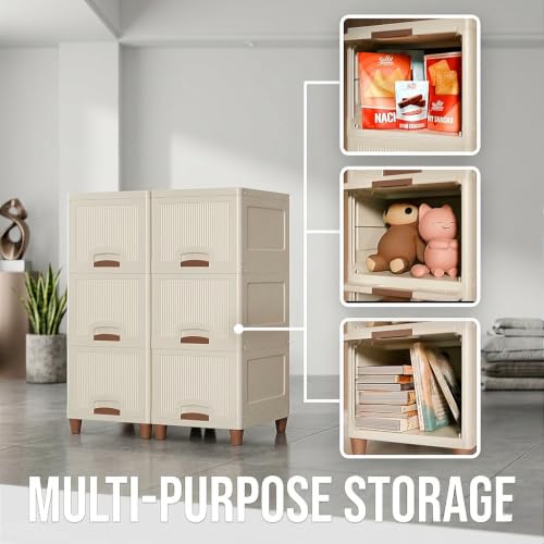 Image of Plastic Wardrobe for Clothes, Multipurpose Storage Cupboard Organizer Almirah with Shelves for Bedroom, Kids Room, Home & Office, (Ivory Drawer) (6 Layer)
