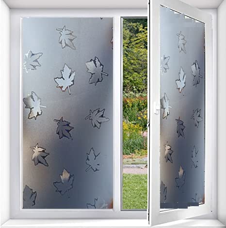 Image of SUNBIRD Window Film Privacy Colorful Window Sticker, Decorative Window Vinyl, Adhesive Home UV Blocking, Heat Insulation Static Cling for Bathroom Office (24 X 100 INCHES, Maple Leaf)