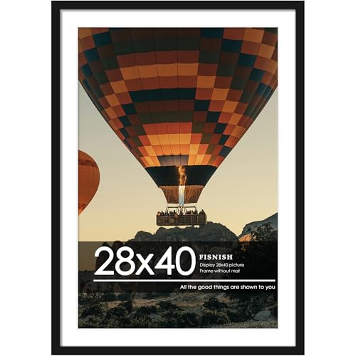 Fisnish 28x40 Picture Frame, Display Pictures 24x36 with Mat or 28 x 40 Without Mat, Black Wall Hanging Poster Frame with HD Plexiglass Durable and Scratch-proof, 1 Pack