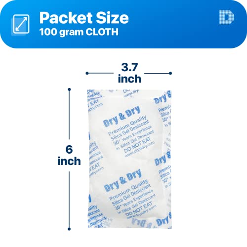 Image of Dry & Dry 100 Gram [30 Packets] Silica Gel Packets Desiccants, Silica Packets - Rechargeable Moisture Absorbers for Food Storage, Electronics, 3D Filament & Safes