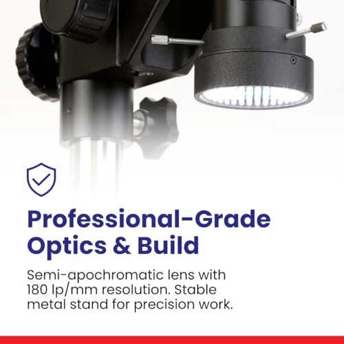 Image of AmScope H800 Series Zoom Digital Inspection Monocular Stereo Microscope 0.7X-5X Magnification on Pillar Stand with 4K HDMI Camera and 96-LED Ring Light
