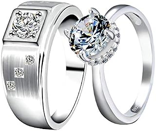 Gnzoe His & Hers Couples Wedding Rings Set Sterling Silver 4-Prong Set Round