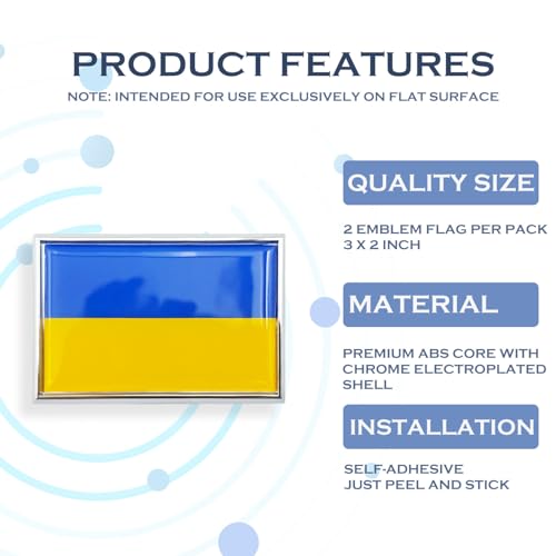 Image of Ukraine Flag Sticker Emblem Ukrainian Decal Car Chrome Flags, 2 Pack, 3 x 2 inches