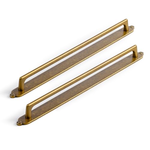 Goo-Ki Antique Brass Cabinet Pulls with Metro Classic Oval Backplate- 2 Pack 12.6''(320MM) Hole Centers Zinc Alloy Drawer Handle