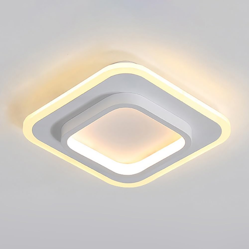 Nowoczesna Kwadratowa LED Lampy Sufitowa, Minimalistyczny Plafon Edge Lit Pierścień Oświetlenie Sufitowe CCT Regulowane Korytarz Wejście(White,24cm/9.44in)