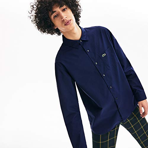 Camisa em popelina de algodão boxy fit Lacoste LIVE unissexo, Azul Marinho, 39