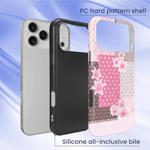 Coque antichoc iPhone 17 Pro Max durable avec motif patchwork de fleurs japonaises - 3