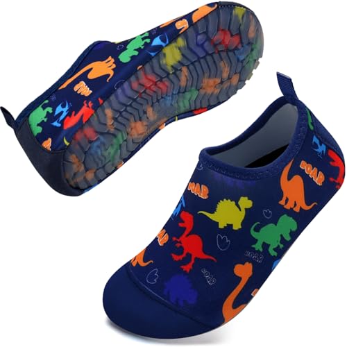 WateLves Kids Water Shoes Toddler Girls Boys Barefoot Non-Slip Quick Dry Aqua Socks for Beach Swim Walking (Dinosaur/Navy, 30/31)