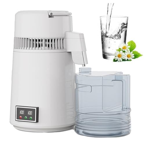 MáQuina Destiladora De Agua (1 L/H), 750 W, 4 L, MáQuina Para Hacer Agua Destilada Pura Para Encimeras De Casa, Interior De Acero Inoxidable, Purificador De Bebidas Con Recipiente De PláStico
