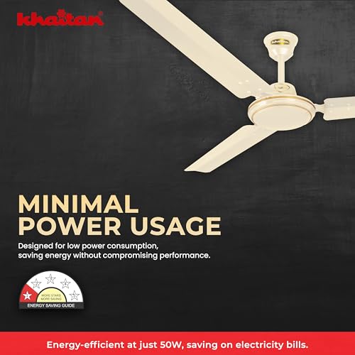 Image of Khaitan ECR - 1200mm Hi-Speed Ceiling Fan | Star Rated Energy Saving | Pure Copper Motor | Ultra-Durable | Silent Performance | Low Power Consumption | 2-Year Warranty | Off White, (Pack of 1)