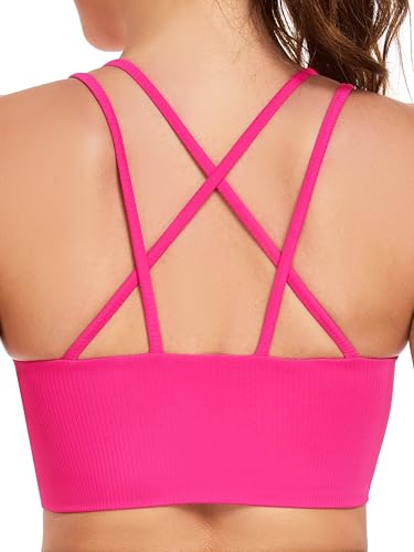 IBL Isoft Sports Bras for Women Molded Cup, Ribbed Strappy Criss Cross Back Light Support for Yoga Gym Workout2