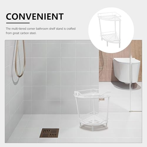 Étagère d'angle en métal blanc mat à 2 niveaux : support mural robuste et résistant à l'eau - 7