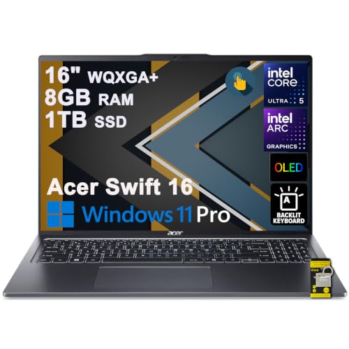 Image of Acer Swift 16 AI Laptop 16 inch WQXGA+ 3200x2000 OLED 120Hz Intel 14-core Ultra 5 125H 8GB RAM 1TB SSD Backlit Fingerprint Thunderbolt Wi-Fi6E for Creator Designer Business Professional Win11Pro ICP Hub