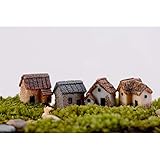 Garneck 4pcs Miniature Gardening Landscape Micro Village Stone Houses Thumbnail House Thatched Huts...
